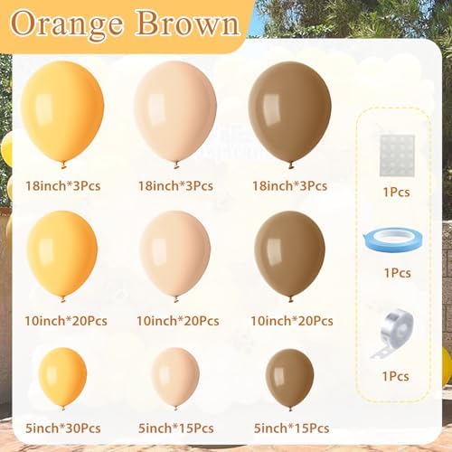 Orange Brown Nude Balloon Arch Kit - 134pcs Garland Decorations