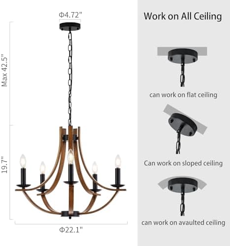 Widluth 22 Farmhouse Wooden Chandelier 5 Lights