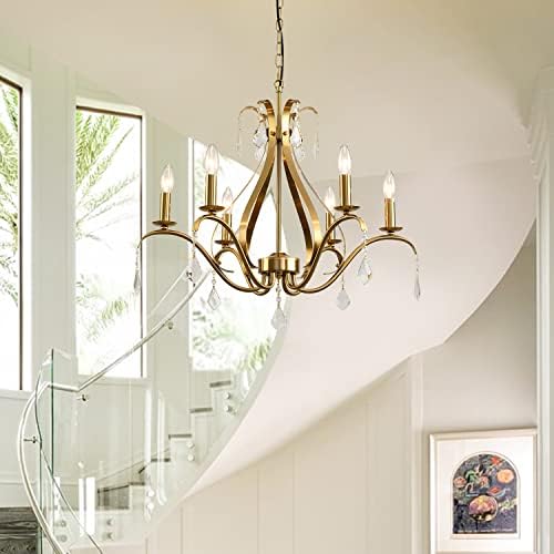 24 Inch Gold Chandelier with 6 Crystal Lights