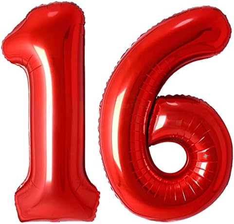 Jonhamwelbor 16 Number Red Foil Balloons Decorations