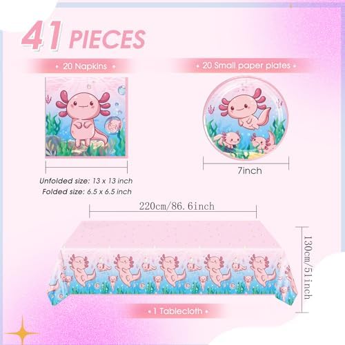 41Pcs Pink Axolotl Party Tableware Set for Birthday Decor