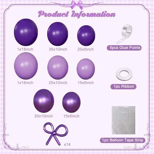 Purple Balloon Arch Garland Kit for Birthday Decorations