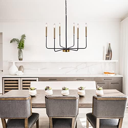 Modern Farmhouse Chandelier with 6 Lights Black and Gold