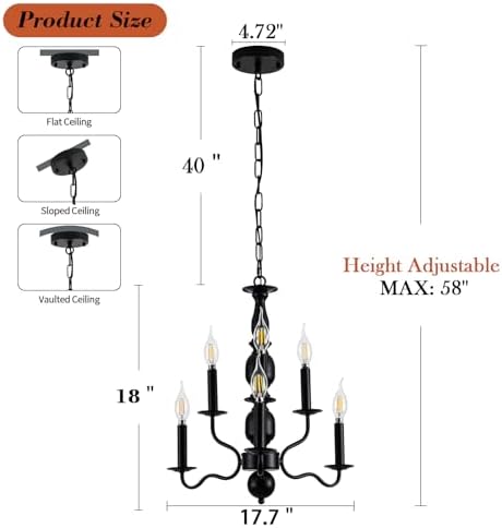 Black 6-Light Farmhouse Chandelier Pendant Light