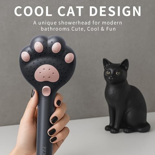 Cute Cat Paw Shower Head - 3 Spray Modes 25 GPM Black