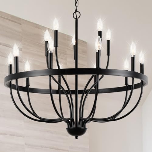 Black 15-Light Industrial Candle Chandelier