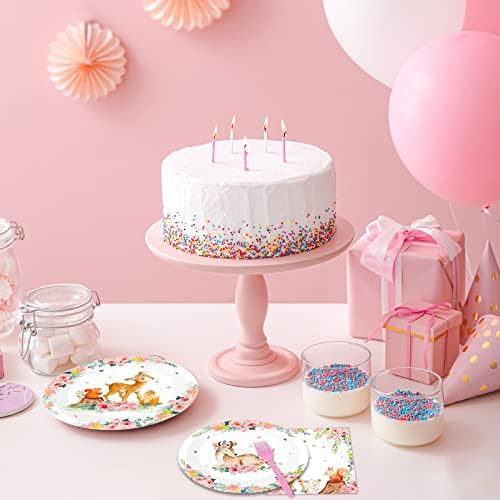 Tevxj 96PCS Woodland Baby Shower Tableware Set for 24 Guests