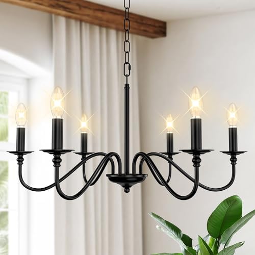 Rustic Black Iron 6-Light Chandelier for Dining Room