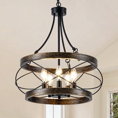 5-Light Farmhouse Chandelier 1772 Inch Bronze Drum Pendant Light