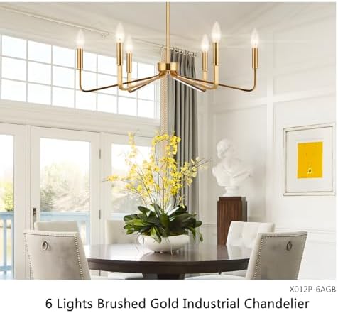 Jonsi Gold Chandelier 26 Inch Modern Brushed Brass 6 Light Industrial Ceiling Fixture