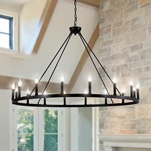 16 Light Black Wagon Wheel Chandelier Large Farmhouse Light Fixture