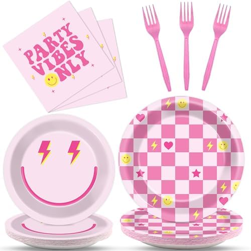 96 Pc Preppy Pink Smile Plates Napkins Party Set