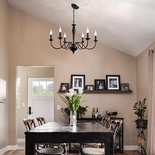 Adjustable Height Farmhouse Chandelier 6 Light Black