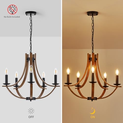 Widluth 22 Farmhouse Wooden Chandelier 5 Lights
