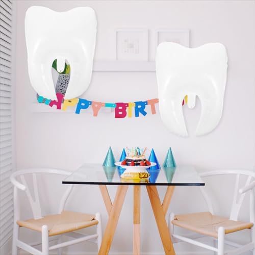 6Pcs White Tooth Shaped Foil Balloons Dental Party Decor