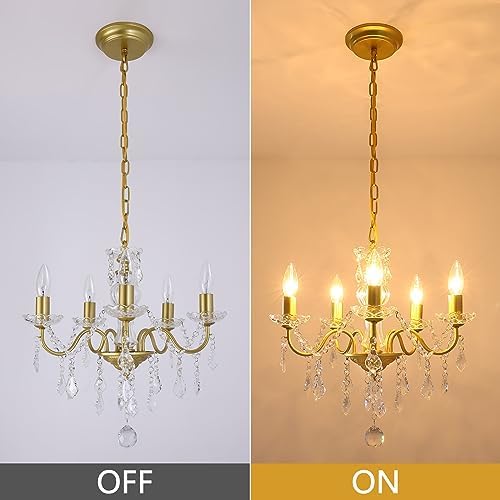 Modern 5 Light Gold Chandelier with Glass Crystals