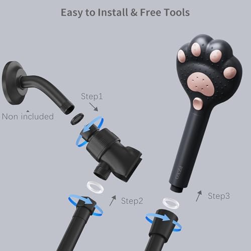 Cute Cat Paw Shower Head - 3 Spray Modes 25 GPM Black