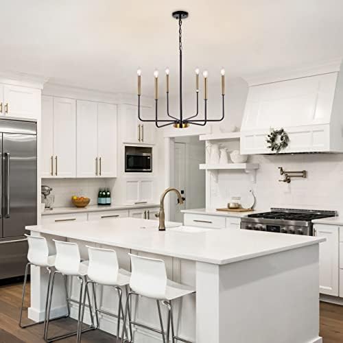 Modern Farmhouse Chandelier with 6 Lights Black and Gold