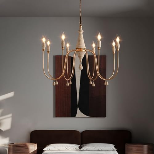 French Country Chandelier with 8 Gold Lights