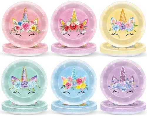 60PCS Unicorn Themed Paper Plates with 7In Design