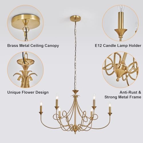6-Light Modern Chandelier with Brass Finish