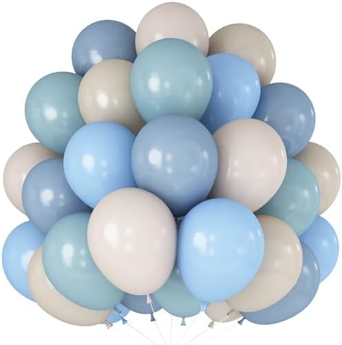 Paeyeq 12 Inch Blue White Balloons 60pcs Set