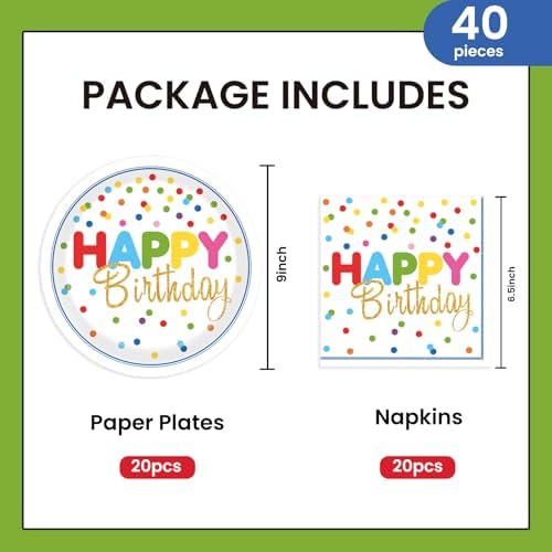 40Pcs Birthday Party Supplies Paper Plates Napkins Set