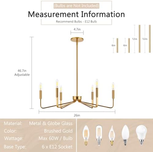 Jonsi Gold Chandelier 26 Inch Modern Brushed Brass 6 Light Industrial Ceiling Fixture