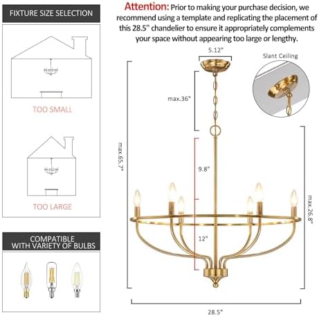 Gold Chandelier for Dining Room 6 Light