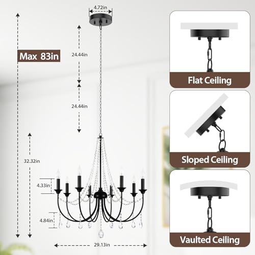 BesLowe 8-Light Crystal Chandelier Modern Farmhouse Style