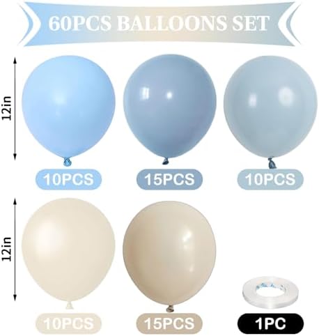 Paeyeq 12 Inch Blue White Balloons 60pcs Set