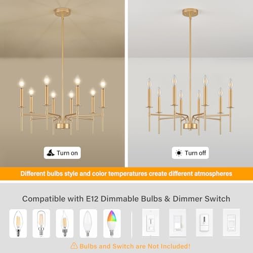 8 Light Gold Chandelier for Dining Room and Entryway