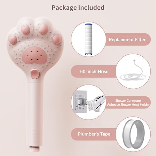 Cute Cat Paw Shower Head - 3 Spray Modes 25 GPM Pink