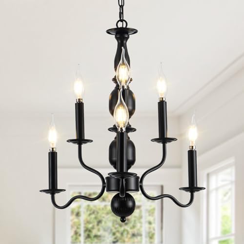 Black 6-Light Farmhouse Chandelier Pendant Light