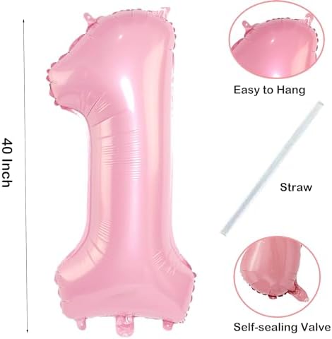 Light Pink 1st Birthday Foil Balloon 40 Inch Number Decor