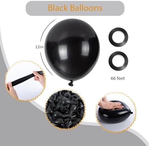 100pcs Black Balloons with 66ft Ribbons for Party Decor