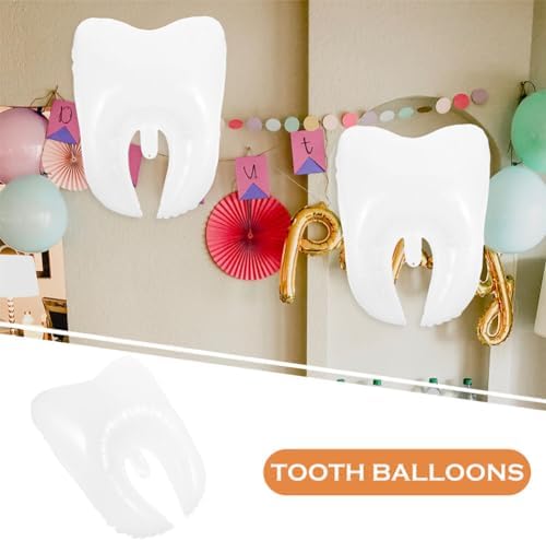 6Pcs White Tooth Shaped Foil Balloons Dental Party Decor