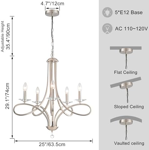 Modern Brushed Nickel 5-Light Chandelier