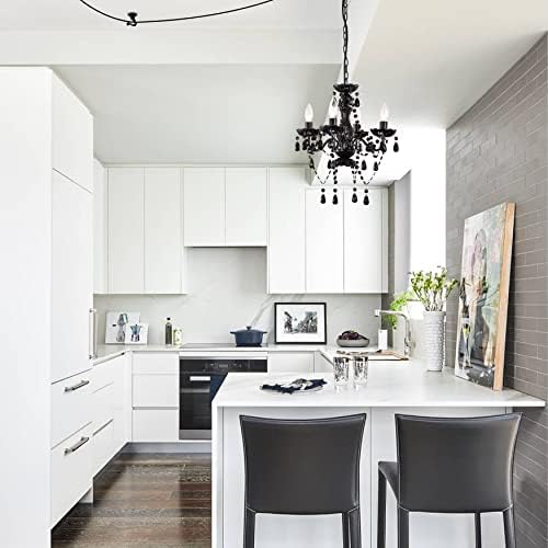 Black Plug In Chandelier 4 Light Crystal Design