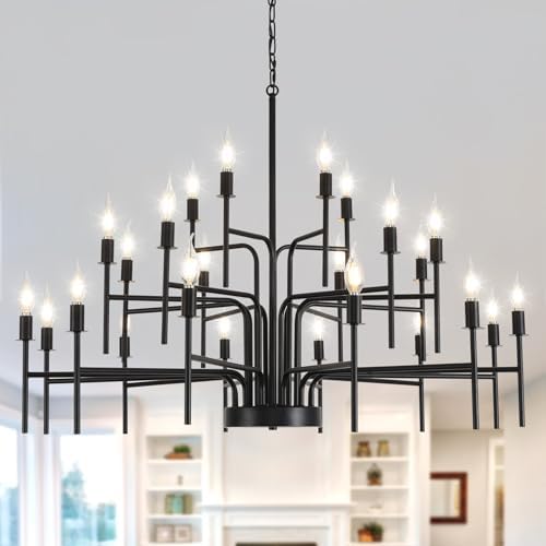 Modern Farmhouse 24 Light Black Chandelier for Dining Room