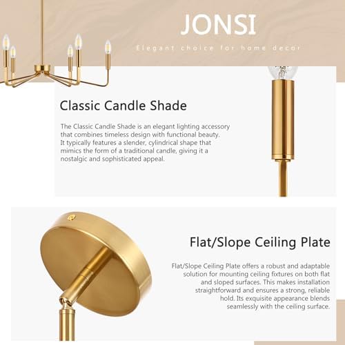 Jonsi Gold Chandelier 26 Inch Modern Brushed Brass 6 Light Industrial Ceiling Fixture