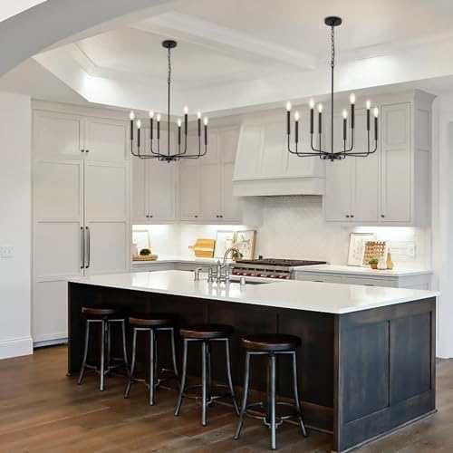 Modern Black Chandelier Dining Room Light Fixture 8-Light Metal Hanging Candle Chandelier