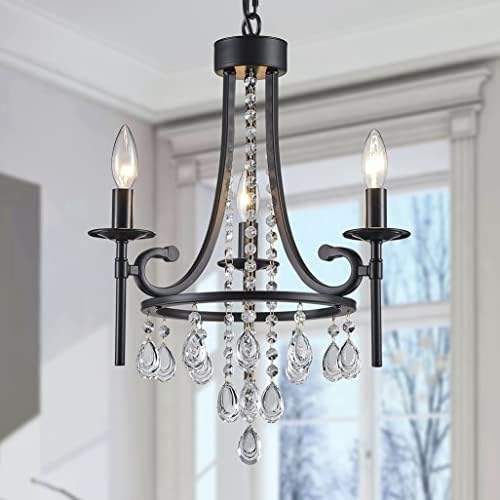 WUZUPS 3 Light Candle Chandelier Modern Ceiling Light Black E12 Base
