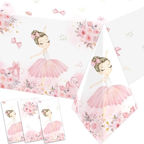 Pink Ballerina Tablecloths 3 pcs Birthday Decor