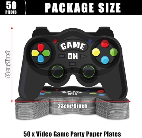 50 PCS Game Themed Party Plates for Kids Birthday Party Supplies