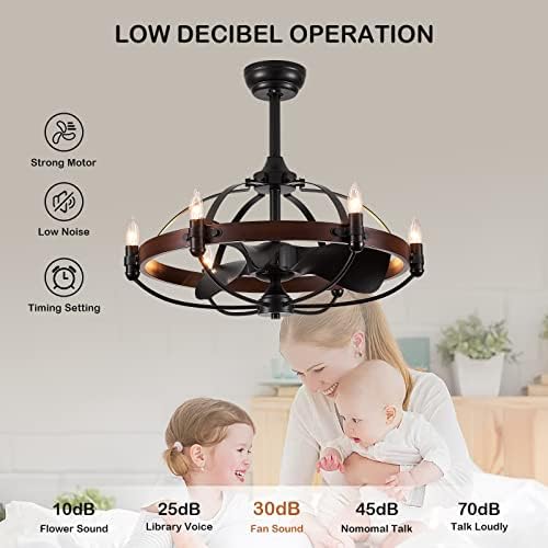27-Inch Brown Walnut Farmhouse Ceiling Fan with Light and Remote Control