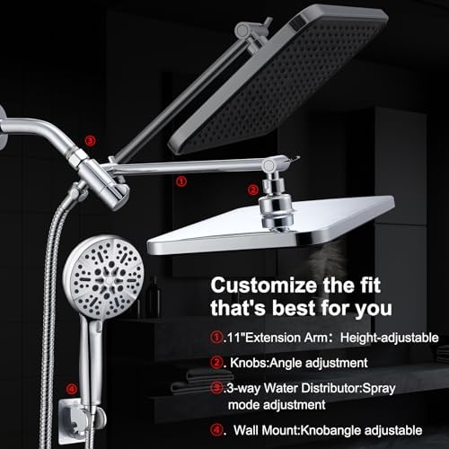 14 Inch Rainfall Shower Head with 8 Handheld Spray and Power Wash