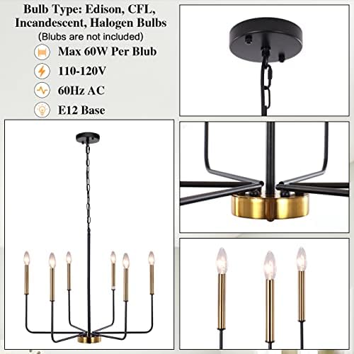 Modern Farmhouse Chandelier with 6 Lights Black and Gold