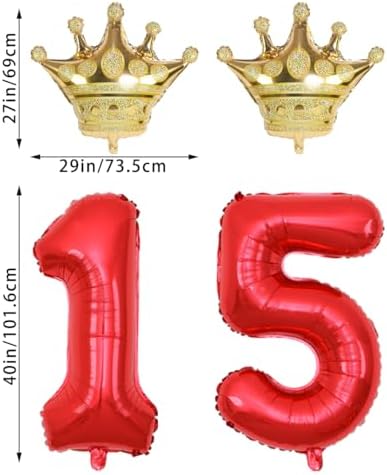 40 Inch Gold Crown Number 15 Balloons Birthday Decor