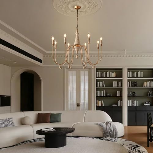 French Country Chandelier with 8 Gold Lights